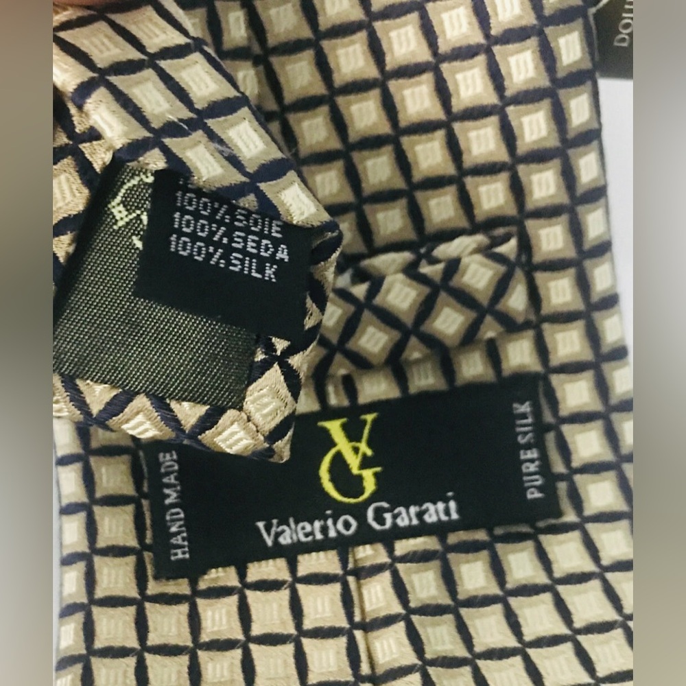 VALERIO GARATI Necktie 100% Woven Silk Signature Lined Hand Made Box Plaid 4x59”